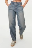 Stil Kadın Moda Denim Kot Pantolon Regular Geniş Paça Solukli Vintage Düşük Bel Skater Jeans - 3