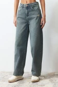 Stil Kadın Moda Denim Kot Pantolon Regular Geniş Paça Mavi Soluk Vintage Düşük Bel - 1
