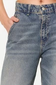Stil Kadın Moda Denim Kot Pantolon Regular Geniş Paça Solukli Vintage Düşük Bel Skater Jeans - 5