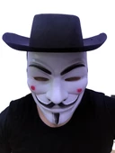 Siyah Renkli Delikli Çocuk Boy Vendetta Şapkası ve Vendetta Maskesi - 1