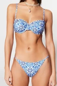 Moda Puantiyeli Atma Kap Balconette Normal Bel Brief Çini Desenli Balkonet Fırfırlı Bikini Takımı - 6