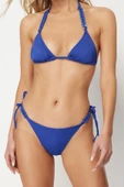 Moda Düz Atma Kap Üçgen Normal Bel Slip Saks Üçgen Zincir Aksesuarlı Regular Bikini Takımı - 4