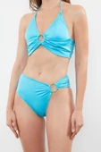 Moda Düz Atma Kap Üçgen Normal Bel Brief Mavi Bralet Aksesuarlı Yüksek Bel Bikini Takımı - 1