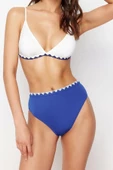 Moda Düz Atma Kap Üçgen Yüksek Bel Brief Saks Üçgen Nakışlı Yüksek Bel Regular Bikini Takımı - 4