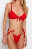 Moda Düz Atma Kap Balconette Normal Bel Brazilian Kırmızı Balkonet Tünelli Brazilian Bikini Takımı - 2
