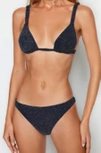 Moda Düz Atma Kap Üçgen Normal Bel Slip Lacivert Üçgen Simli Regular Bikini Takımı - 1
