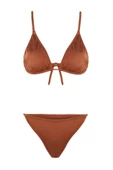 Moda Düz Atma Kap Üçgen Normal Bel Brief Kahverengi Üçgen Brazilian 3lü Bikini Takımı - 6