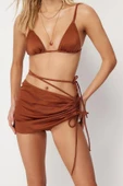 Moda Düz Atma Kap Üçgen Normal Bel Brief Kahverengi Üçgen Brazilian 3lü Bikini Takımı - 3