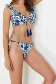 Moda Çiçekli Atma Kap Bralette Normal Bel Brief Çiçek Desenli Üçgen Fırfırlı Bikini Takımı - 3