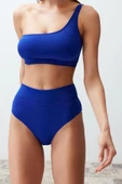 Moda Düz Atma Kap Büstiyer Yüksek Bel Brief Saks Tek Omuz Yüksek Bel Regular Bikini Takımı - 4