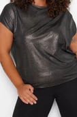 Moda Büyük Beden Bisiklet Yaka Örme Regular Düz Desen Casual Günlük Regular Kısa Kol Bluz - 3