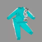 1-2-3 Yaş Payetli Pelüş Tavşan Desenli Likra Penye Kumaş Sweat Pantolonlu Kız 2li Çocuk Takımı Mint Yeşili - 1