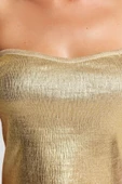 Moda Kare Yaka Triko Slim Varaklı Desen Şık gece Crop Kolsuz Bluz - 5