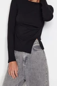 Moda Bisiklet Yaka Örme Slim Düz Desen Casual Günlük Regular Uzun Kol Bluz - 3