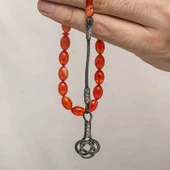 Gümüş Kazaz Püsküllü Sıkma Kehribar Tesbih - 4