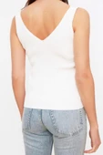 Moda V Yaka Triko Regular Düz Desen Casual Günlük Regular Askılı Kol Bluz - 5