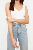 Moda V Yaka Triko Regular Düz Desen Casual Günlük Regular Askılı Kol Bluz - 2