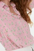 Moda Gömlek Yaka Dokuma Oversize Şal Desen Desen Casual Günlük Regular Truvakar Kol Kol Bluz - 2