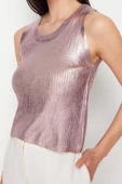 Moda Bisiklet Yaka Triko Regular Düz Desen Casual Günlük Crop Kolsuz Bluz - 2