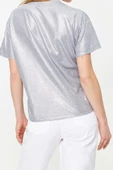 Moda Bisiklet Yaka Örme Regular Baskılı Desen Casual Günlük Regular Kısa Kol Bluz - 6