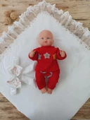 Yenidoğan Hanımeli Desenli Taç Nakışlı Delüks Kundak Bebek Battaniyesi Ekru - 3