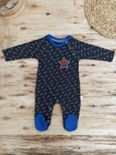 0-3 3-6 6-9 Ay Star Baby Baskılı Çıt Çıt Kapama Erkek Bebek Tulum Siyah - 1