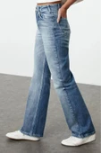 Stil Kadın Moda Denim Kot Pantolon Uzun Geniş Paça Mavi Yüksek Bel Jeans - 3