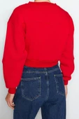Bisiklet Yaka Düşük Kol Kalın İçi Polarlı Dikiş Detaylı Normal Kalıp Örme Sweatshirt - 5