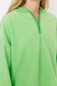 Tarz Bol Kapüşonlu Düşük Kol Uzun Kalın Polar ve Fermuarlı Geniş Kalıp Örme Sweatshirt - 4