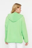 Tarz Bol Kapüşonlu Düşük Kol Uzun Kalın Polar ve Fermuarlı Geniş Kalıp Örme Sweatshirt - 5