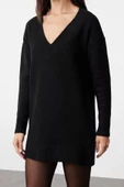 Moda Oversize Casual Günlük Dolu İğne Triko V Yaka Uzun Kol Kazak Elbise Mini Boy Elbise - 7