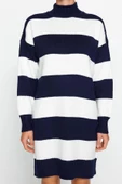 Moda Oversize Casual Günlük Bürümcük Triko Dik Yaka Uzun Kol Kazak Elbise Mini Boy Elbise - 7