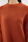Moda Oversize Casual Günlük Çift Plaka Triko Bisiklet Yaka Uzun Kol Shift Mini Boy Elbise - 4