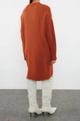 Moda Oversize Casual Günlük Çift Plaka Triko Bisiklet Yaka Uzun Kol Shift Mini Boy Elbise - 5