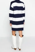 Moda Oversize Casual Günlük Bürümcük Triko Dik Yaka Uzun Kol Kazak Elbise Mini Boy Elbise - 5