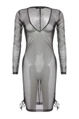 Moda Regular Plaj Günlük Mesh Dokuma Bisiklet Yaka Uzun Kol Shift Mini Boy Elbise - 7