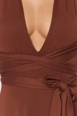 Moda Regular Plaj Günlük Süprem Örme V Yaka Askılı Kol Shift Maxi Boy Elbise - 5