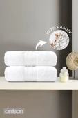 2'li Beyaz Bordürlü El Havlusu - 50x90 Cm, 250 Gr, %100 Pamuk, Spa Ve Otel Havlusu thumbnail 1