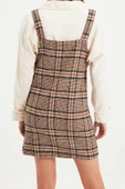 Moda Fit Casual Günlük Flanel Dokuma Kare Yaka Askılı Kol Jile Mini Boy Elbise thumbnail 5