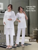 NEHİR 2036 Hamile Lohusa 3Lü Pijama Sabahlık Takım - 2