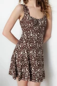 Moda Regular Casual Günlük Polyester Kaşkorse Örme Kare Yaka Kolsuz Kol A-Line Mini Boy Elbise - 3