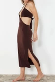 Moda Fit Plaj Günlük Sandy Örme Straplez Askılı Kol Bodycone Maxi Boy Elbise - 2