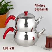 Porsima 4NO Dayanıklı Aile Boy Paslanmaz Çelik Çaydanlık 1.30+2.00LT Çaydanlık Takımı - 1