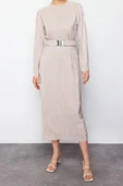 Moda Regular Casual Günlük 2 İplik Örme Bisiklet Yaka Uzun Kol Basic Maxi Boy Tesettür Elbise - 2