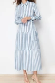 Moda Regular Günlük Poplin Dokuma Gömlek Yaka Uzun Kol Eteği Fırfırlı Maxi Boy Tesettür Elbise - 4