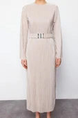 Moda Regular Casual Günlük 2 İplik Örme Bisiklet Yaka Uzun Kol Basic Maxi Boy Tesettür Elbise - 1