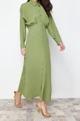 Moda Regular Günlük Jessica Dokuma Gömlek Yaka Uzun Kol Gömlek Elbise Maxi Boy Tesettür Elbise - 4