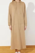 Moda Regular Casual Günlük 2 İplik Örme Kapüşonlu Uzun Kol Basic Maxi Boy Tesettür Elbise thumbnail 7