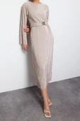 Moda Regular Casual Günlük 2 İplik Örme Bisiklet Yaka Uzun Kol Basic Maxi Boy Tesettür Elbise - 4