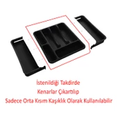 Siyah Açılabilir Ayarlanabilir Kayar Kaşıklık Çekmece İçi Bıçak Kaşık Çatal Düzenleyici Çift Kanat thumbnail 7